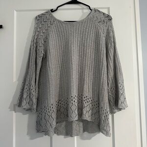 Gray Knit Sweater with Lace Details
